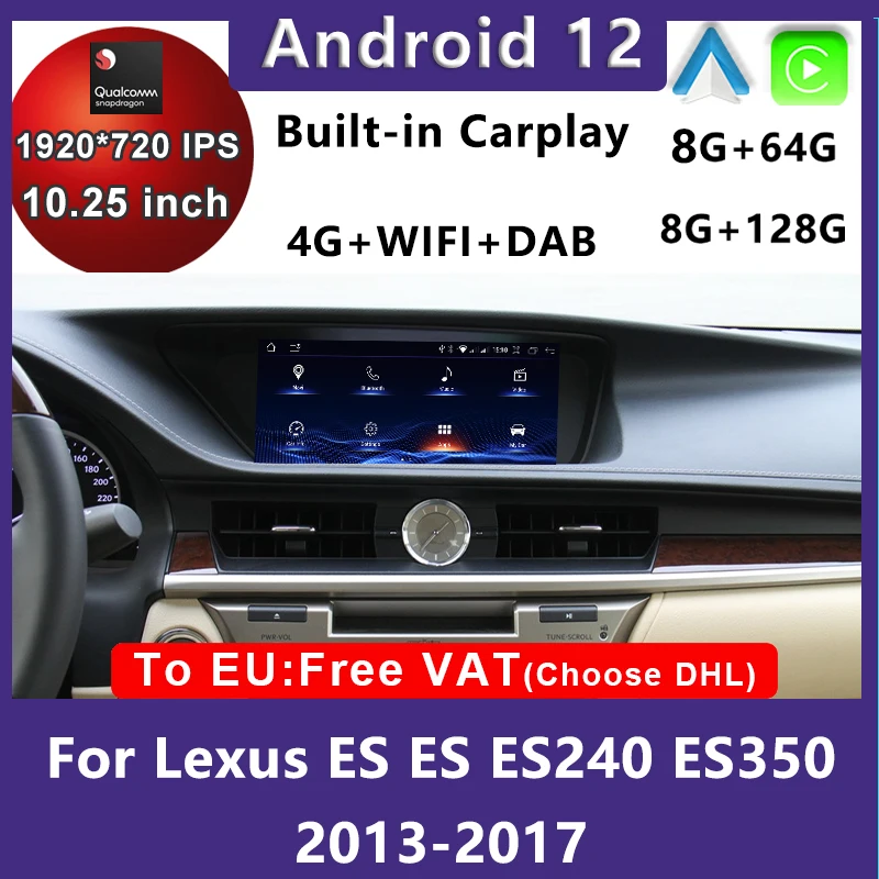 Android 12 Snapdragon 128G Auto Carplay Car Dvd Player for LEXUS ES ES200 ES300H ES250 ES350 Radio Navigation Multimedia Stereo
Android 12 Snapdragon 128G Auto Carplay Car Dvd Player for LEXUS ES ES200 ES300H ES250 ES350 Radio Navigation Multimedia Stereo