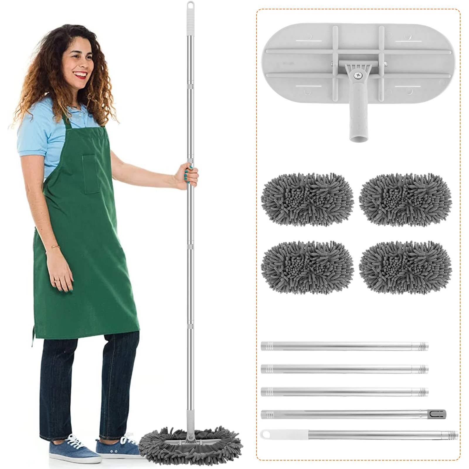 

Wall Cleaner Mop with 70in Handle 360° Rotatable Ceiling Cleaning Mop with 4 Replaceable Chenille Mop Pads Flexible Wall