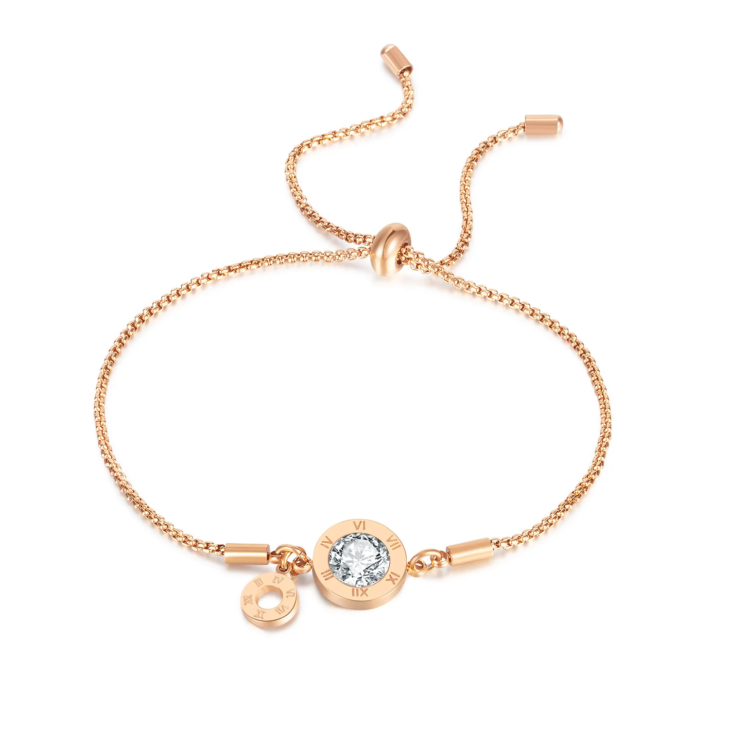 Jewelry Roman Numerals Inlaid Zircon Rose Gold Plated Adjustable Telescopic Stainless Steel Bracelet
Jewelry Roman Numerals Inlaid Zircon Rose Gold Plated Adjustable Telescopic Stainless Steel Bracelet
