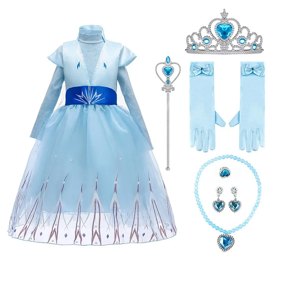 

Children New Elsa Snow Queen Clothes Kids Princess Fancy Dress Up Little Girls Ball Snowflake Costume Kids Birthday Ball Gown