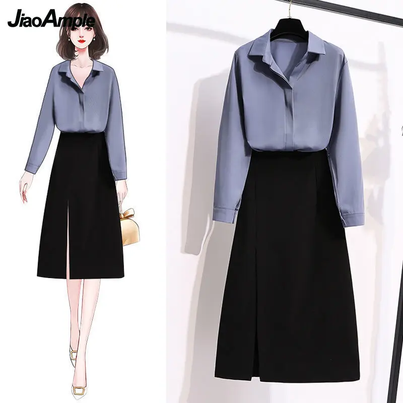 M-5XL Women's Two Pieces Skirts Suit Office Lady Graceful Joker Long Sleeve Shirt+Black Split A-line Skirt Sets 2022 Spring New
M-5XL Women's Two Pieces Skirts Suit Office Lady Graceful Joker Long Sleeve Shirt+Black Split A-line Skirt Sets 2022 Spring New
