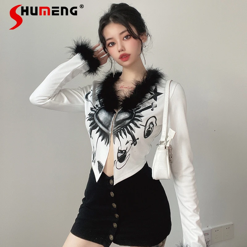 Punk Clothes Harajuku Contrast Color Fur Stitching T Shirt for Women V-neck Cardigan Slim Irregular Short Ladies Tees Tops 2022
Punk Clothes Harajuku Contrast Color Fur Stitching T Shirt for Women V-neck Cardigan Slim Irregular Short Ladies Tees Tops 2022