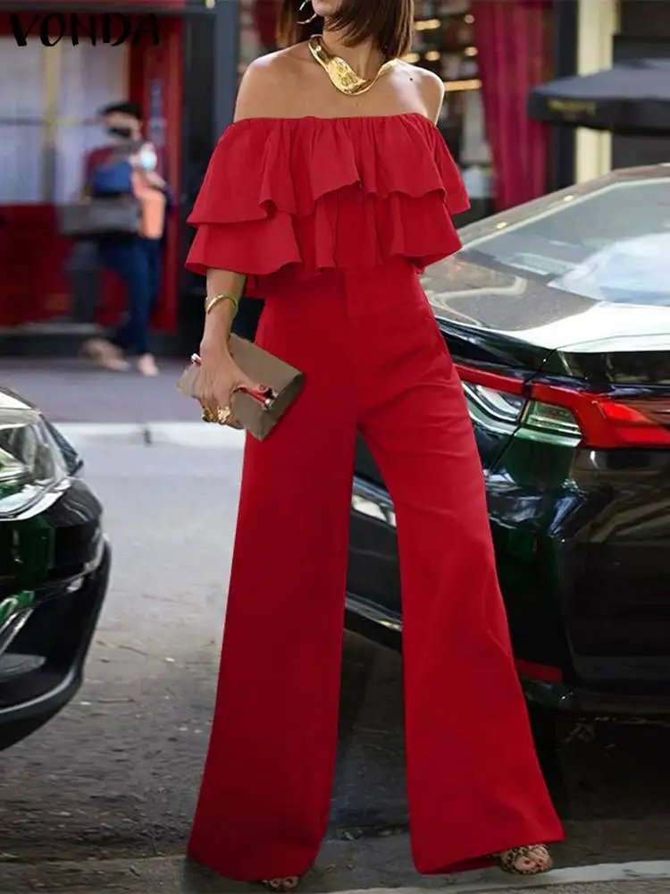 VONDA 2023 Women Summer Off Shoulder Jumpsuits Casual Solid Color Sexy Ruffled Playsuits Loose Elegant Rompers Streetwear Baggy
VONDA 2023 Women Summer Off Shoulder Jumpsuits Casual Solid Color Sexy Ruffled Playsuits Loose Elegant Rompers Streetwear Baggy