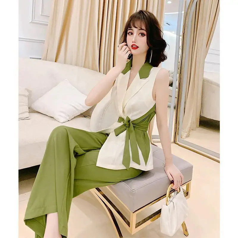 Women 2022 Summer Fashion 2 Piece Sets Female Patchwork Suit Sleeveless Coats Ladies High Waist Wide-leg Trousers Suits S414
Women 2022 Summer Fashion 2 Piece Sets Female Patchwork Suit Sleeveless Coats Ladies High Waist Wide-leg Trousers Suits S414
