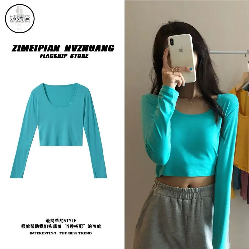 Autumn 2021 U-Neck Simple Versatile Student T-Shirt Women's Bottoming Slim Long-Sleeved High-Waist Short-Fitting Crop Top
Autumn 2021 U-Neck Simple Versatile Student T-Shirt Women's Bottoming Slim Long-Sleeved High-Waist Short-Fitting Crop Top
