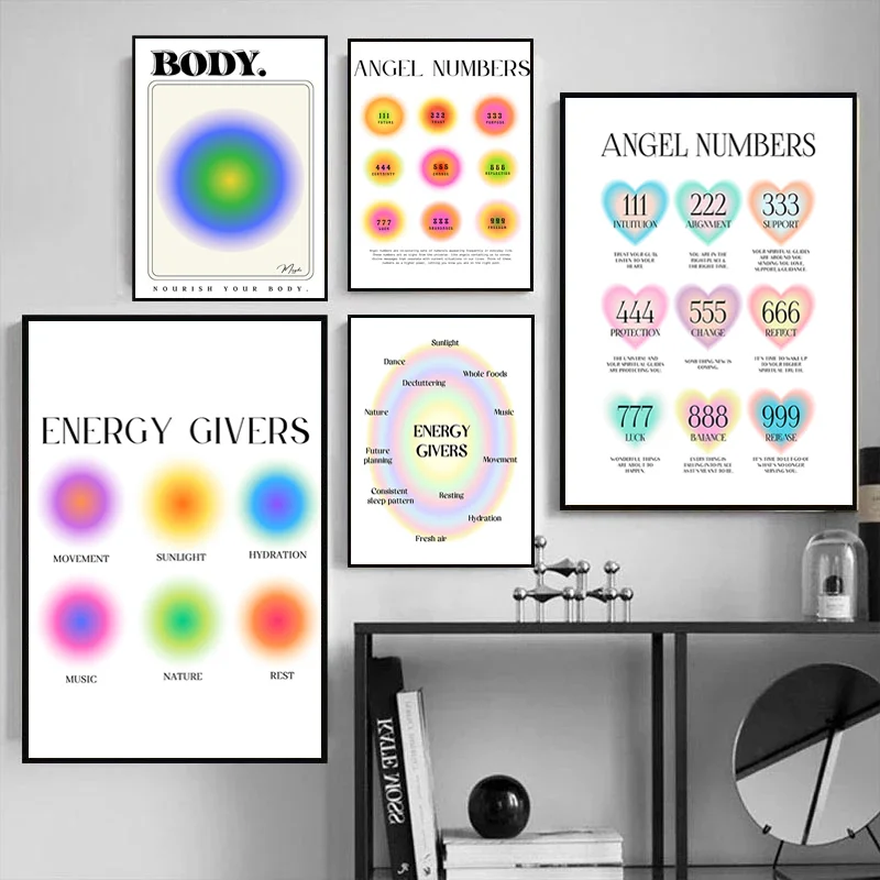 

Gradient Spiritual Aura Angel Number Canvas Painting and Print Minimal Pastel Poster Danish Eclectic Wall Art Picture Home Decor