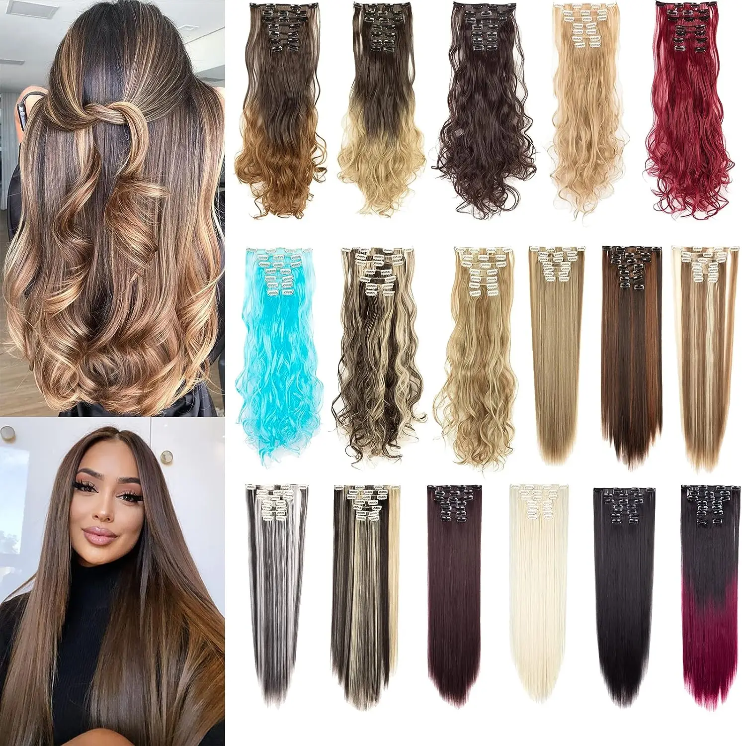 7 Piece/Set Synthetic Long Wavy 16 Clip In Hair Extensions 22 Inch Natural Red Golden Heat Resistant Hair Pieces For White Women
7 Piece/Set Synthetic Long Wavy 16 Clip In Hair Extensions 22 Inch Natural Red Golden Heat Resistant Hair Pieces For White Women