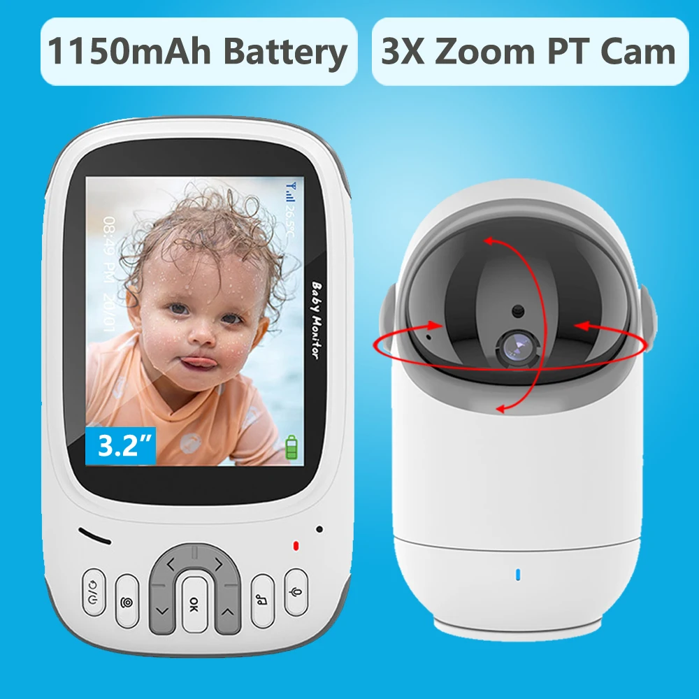 Pan Tilt Camera Video Baby Monitor 3.2 Inch 3X Zoom Wireless Security Night Vision Temperature Monitoring Intercom Nanny
Pan Tilt Camera Video Baby Monitor 3.2 Inch 3X Zoom Wireless Security Night Vision Temperature Monitoring Intercom Nanny