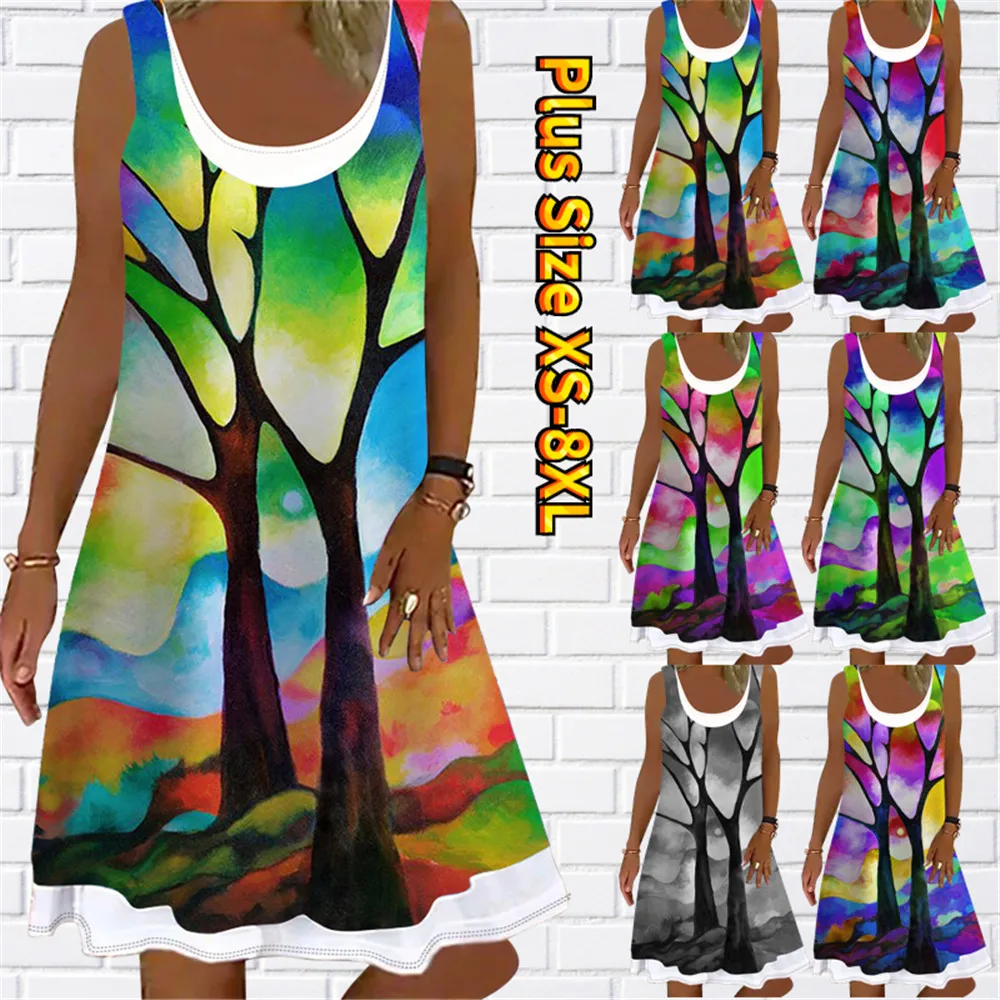 2023 Summer Slim Dress 3D Abstract Print Fake Two-piece Dress Daily Women's Crewneck Sleeveless Vintage Knee-length Skirt
2023 Summer Slim Dress 3D Abstract Print Fake Two-piece Dress Daily Women's Crewneck Sleeveless Vintage Knee-length Skirt