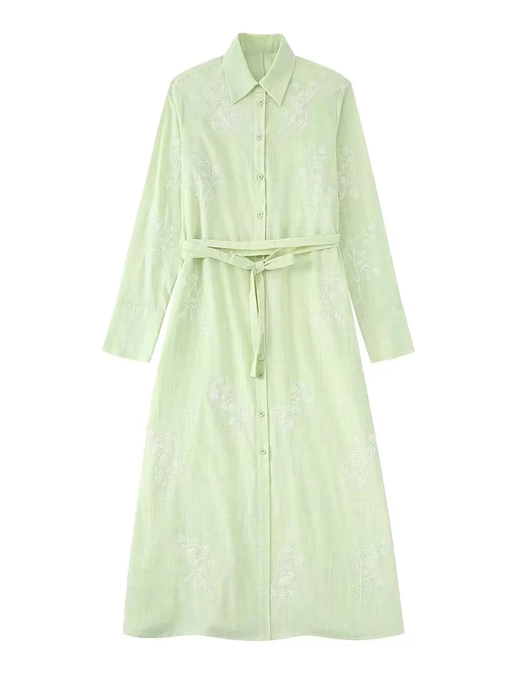 ZAA The Summer 2022 New Ladies Fashion Chic And Elegant Lapel Single-breasted Belt With Vintage Embroidered Long-sleeved Dress
ZAA The Summer 2022 New Ladies Fashion Chic And Elegant Lapel Single-breasted Belt With Vintage Embroidered Long-sleeved Dress