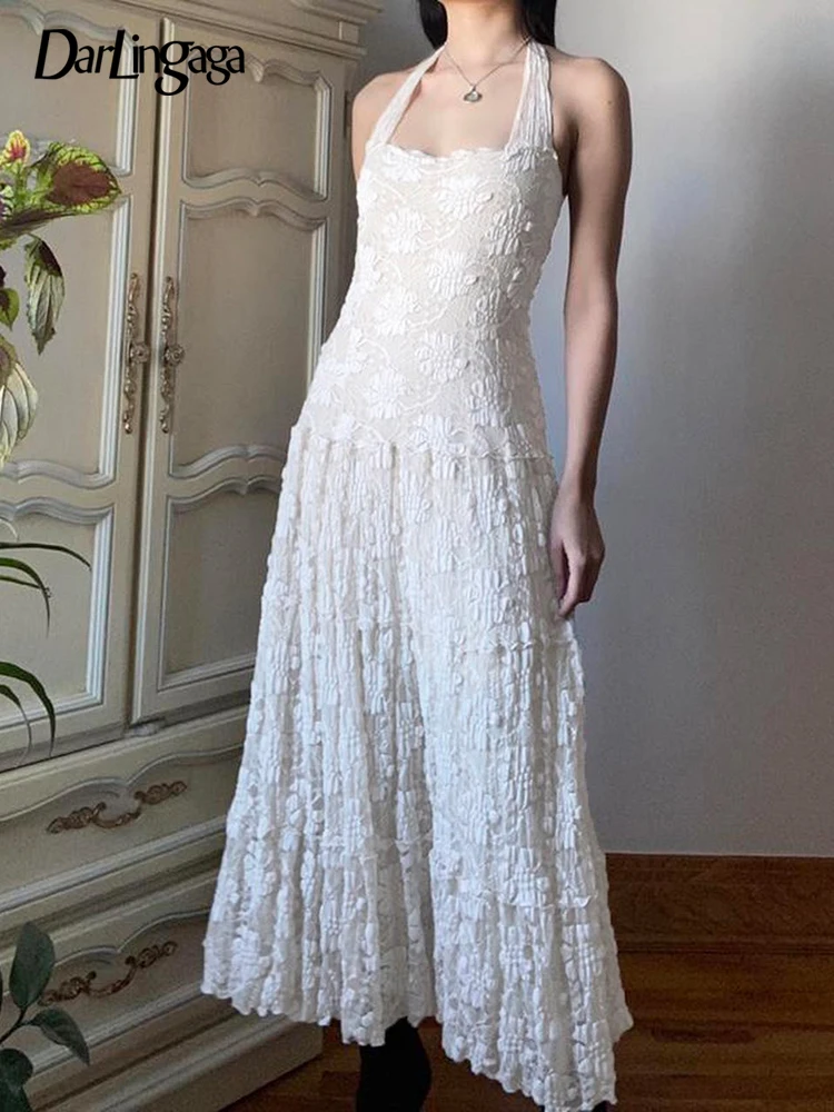 Darlingaga Vintage Fairycore White Halter Neck White Jacquard Lace Dress Women Backless Y2K Fashion Design Long Dresses Sundress
Darlingaga Vintage Fairycore White Halter Neck White Jacquard Lace Dress Women Backless Y2K Fashion Design Long Dresses Sundress