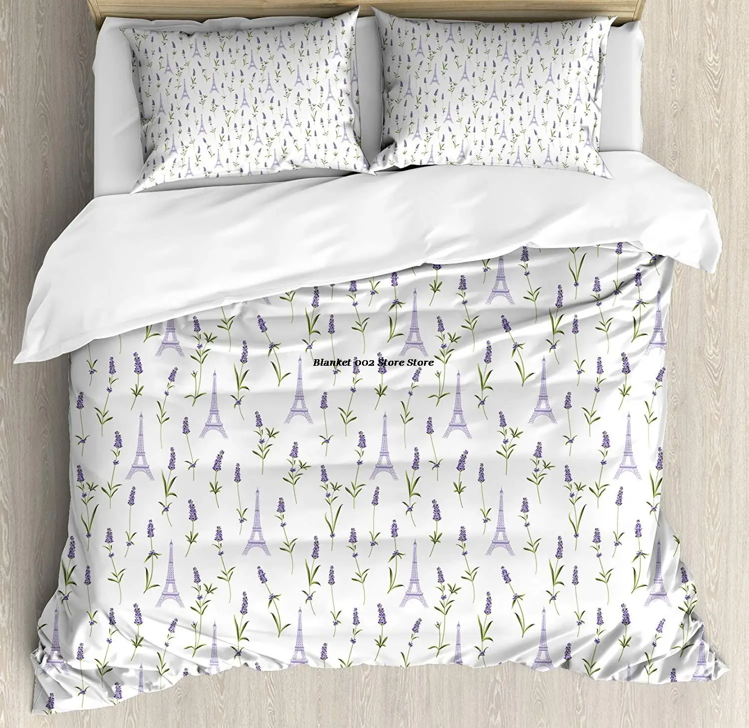 

Eiffel Duvet Cover Set Pattern with Lavender Flowers Eiffel Tower Rustic Spring Inspired Botany Decorative 3 Piece Bedding Set