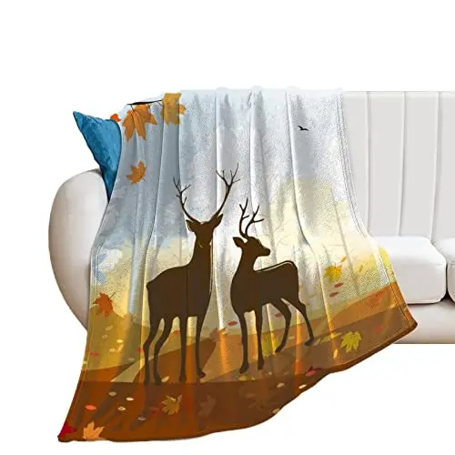 

Comfort Bed Blankets Decorative ElK Deer Throw Blanket Warm Cozy Air Conditioning Throws for Afternoon Nap Couch Chair Sofa Home