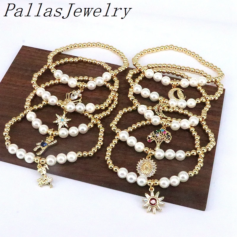 6Pcs Women Gift Pearl Gold Plated 4mm Beads CZ Flower Heart Bear Virgin Mary Charm Bracelets Fashion Delicate Jewelry Gifts
6Pcs Women Gift Pearl Gold Plated 4mm Beads CZ Flower Heart Bear Virgin Mary Charm Bracelets Fashion Delicate Jewelry Gifts