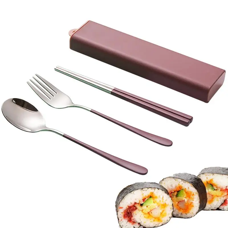 

Chopsticks Spoon And Fork 1 Set/3 Pcs Portable Stainless Steel Cutlery Set With Box Tableware Sets Durable Chopstick Set