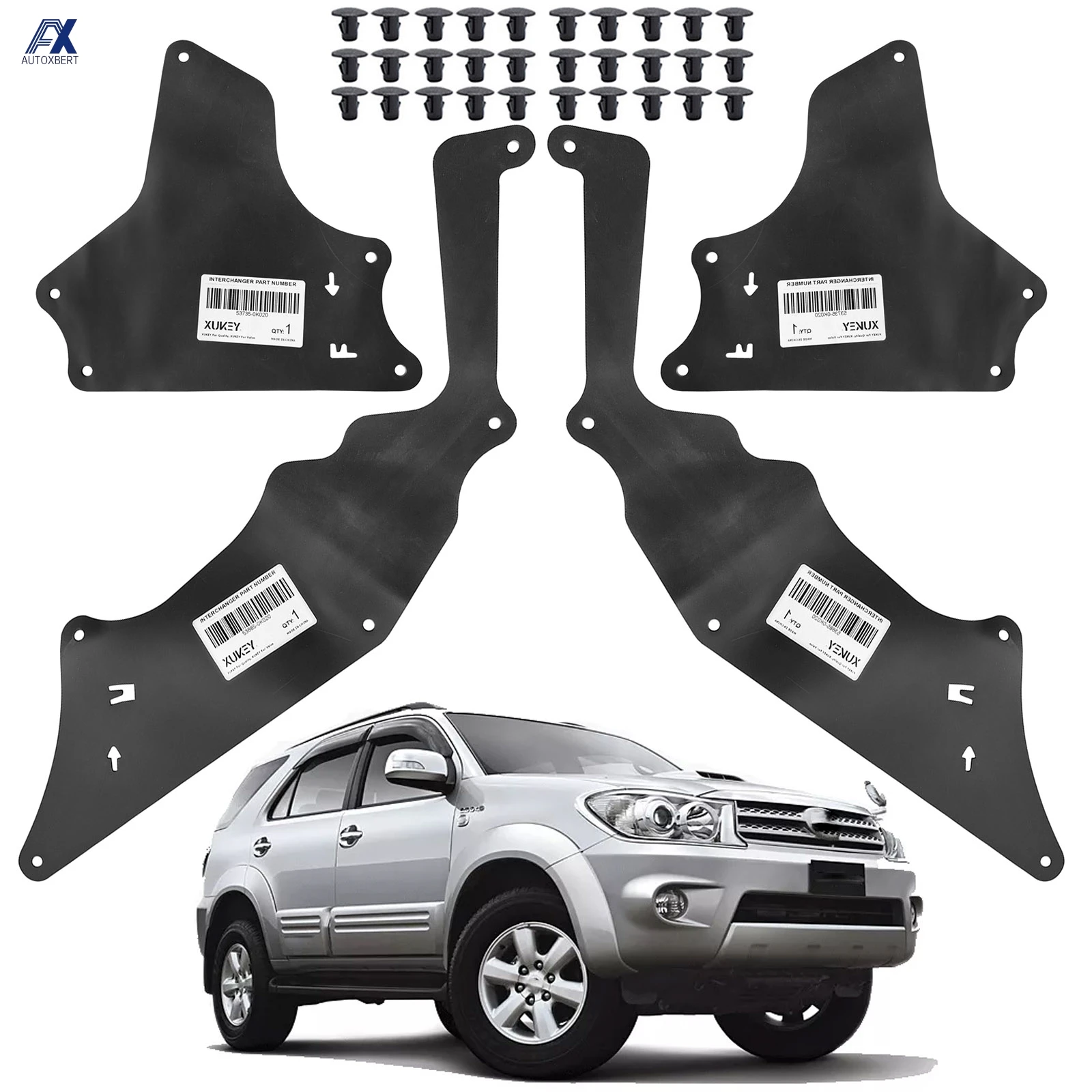 4 брызговика с зажимами для Toyota Hilux Fortuner 2004-2015, вкладыши на крылья, фартук, юбки, защитные уплотнения 53885-0K020 53735-0k020
4 брызговика с зажимами для Toyota Hilux Fortuner 2004-2015, вкладыши на крылья, фартук, юбки, защитные уплотнения 53885-0K020 53735-0k020