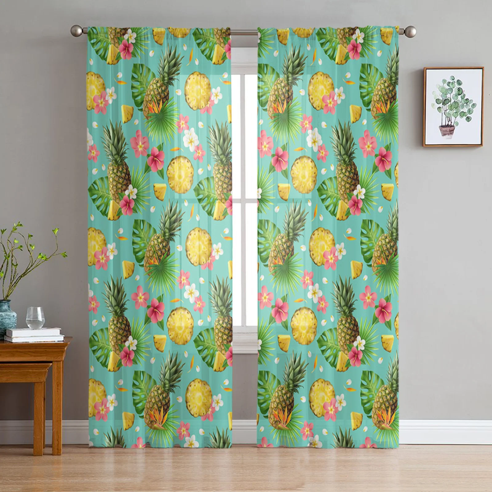 

Pineapple Palm Leaves Tulle Curtains For Living Room Voile Sheer Window Curtain For Bedroom Chiffon Curtains For Kitchen