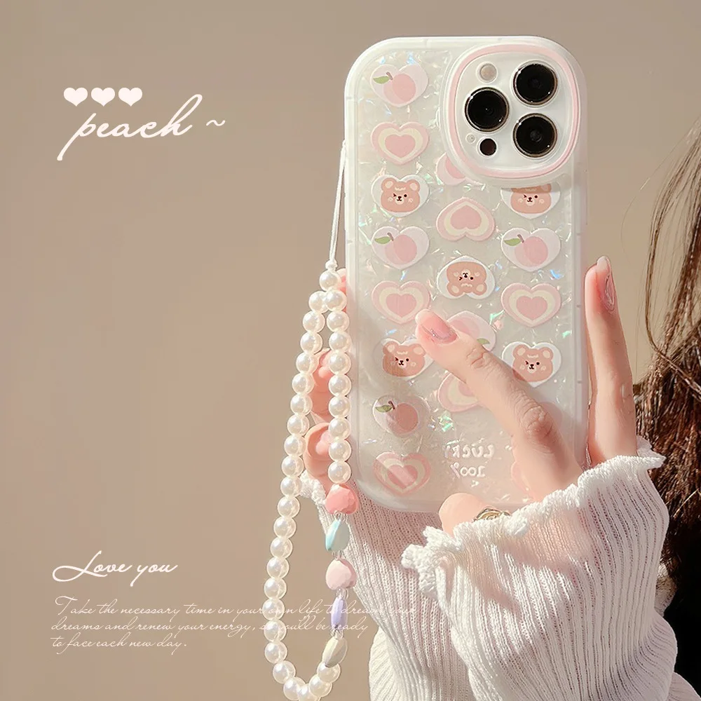 Cute Peach Heart Bear iPhone Case with Pearl Chain for 13 Pro Max 11 XR 14 12 XS MAX X 8 7 Laser Glitter Wrist Strap Phone Cover
Cute Peach Heart Bear iPhone Case with Pearl Chain for 13 Pro Max 11 XR 14 12 XS MAX X 8 7 Laser Glitter Wrist Strap Phone Cover