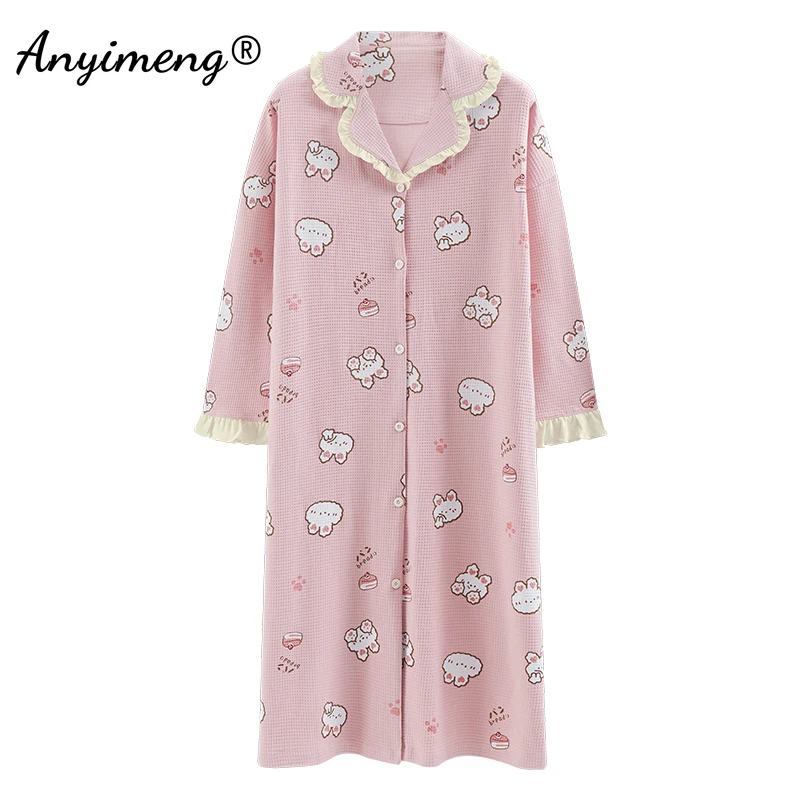 M-4XL Cotton Womens Pink Dress Autumn Spring Cardigan Long Dressing Kawaii Girl Pajama Nightdress Ruffle Cuff Nightgown for Lady
M-4XL Cotton Womens Pink Dress Autumn Spring Cardigan Long Dressing Kawaii Girl Pajama Nightdress Ruffle Cuff Nightgown for Lady