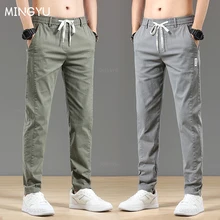Autumn Winter Cottom Mens Pants Fashion Classic Drawstring Elastic Waist Jogging Thick Stretch Casual Grey Cargo Trousers Male