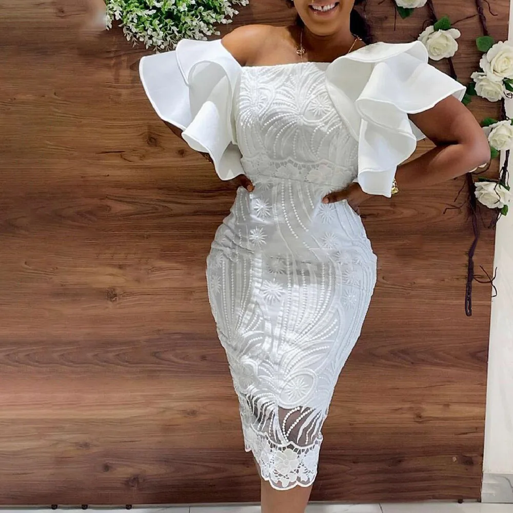 Elegant White Party Dress Women Classy Lace Bodycon Pencil High Waist Office OL Clothes African Short Sleeve Ruffle Midi Dresses
Elegant White Party Dress Women Classy Lace Bodycon Pencil High Waist Office OL Clothes African Short Sleeve Ruffle Midi Dresses