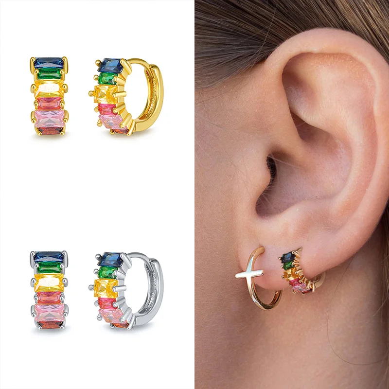 925 Sterling Silver Needle Hoop Earrings with 18K Plated Cubic Zirconia Rainbow Earrings Statement Jewelry for Women
925 Sterling Silver Needle Hoop Earrings with 18K Plated Cubic Zirconia Rainbow Earrings Statement Jewelry for Women