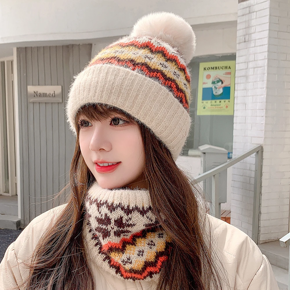 New Winter Warm Beanies Hat Scarf Set Woman Girls Fashion Plaid Pompoms Ear Protection Knitted Caps Outdoor Windproof Ski Cap 
New Winter Warm Beanies Hat Scarf Set Woman Girls Fashion Plaid Pompoms Ear Protection Knitted Caps Outdoor Windproof Ski Cap