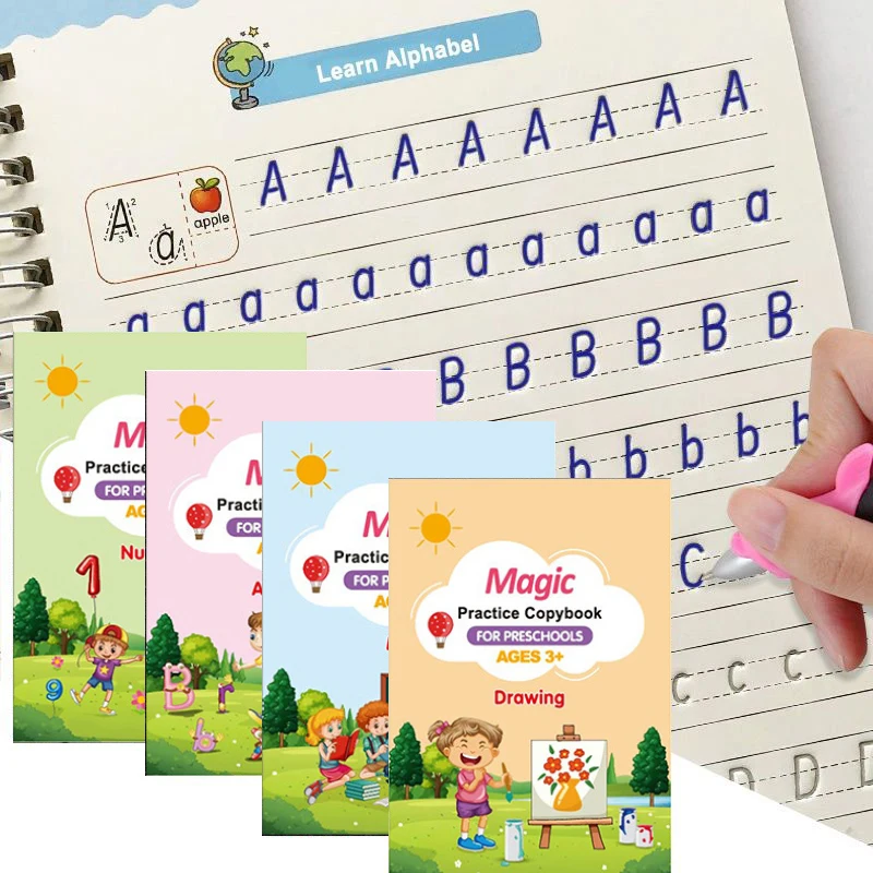Latest 4 Books/Set Children's Magic Books Reusable 3D Calligraphy Copybooks English Number Lettering Magic Practice Copybook
Latest 4 Books/Set Children's Magic Books Reusable 3D Calligraphy Copybooks English Number Lettering Magic Practice Copybook