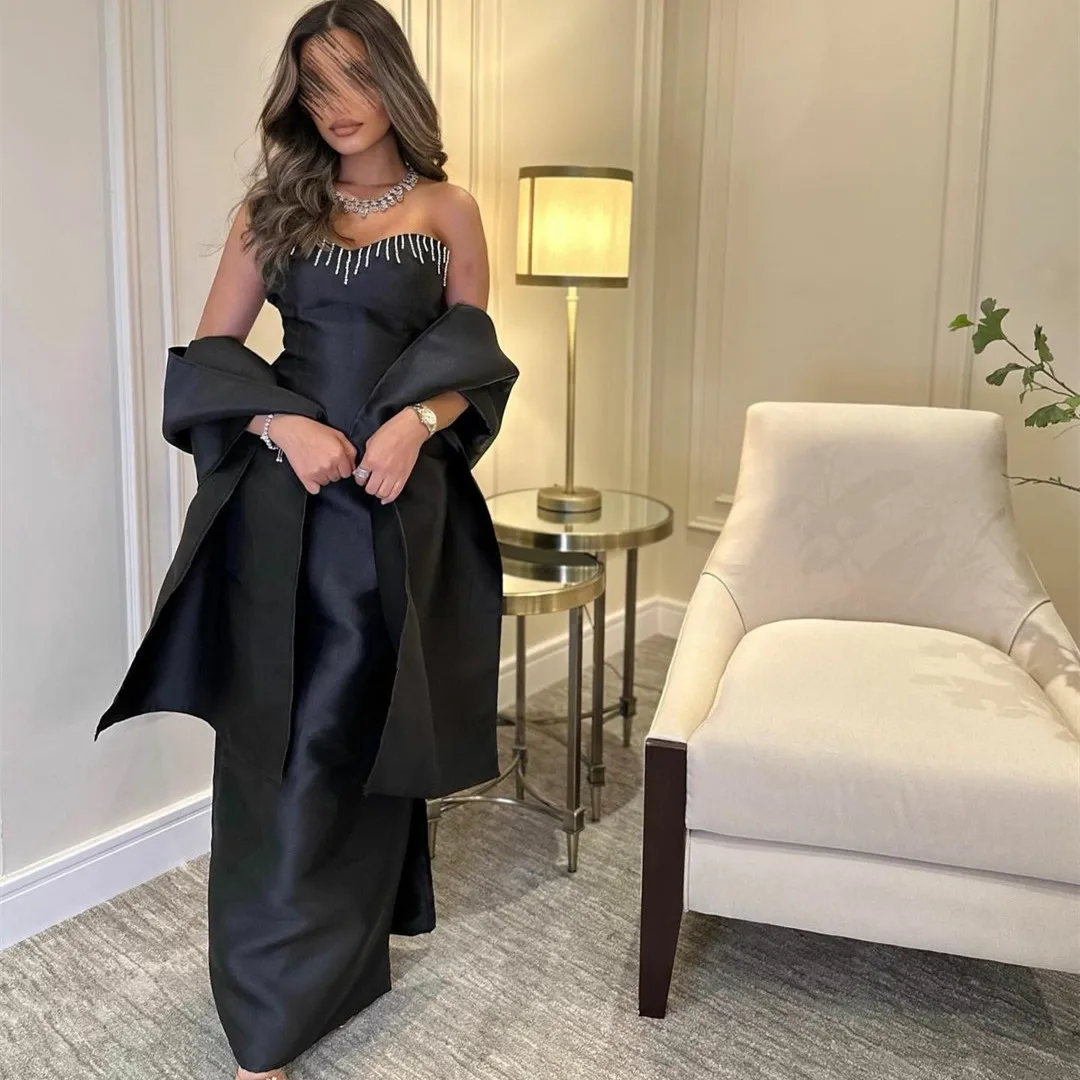 Vintage Long Satin Black Evening Dresses فساتين سهرة Sheath Beaded Pleated Floor Length Prom Dresses for Women
Vintage Long Satin Black Evening Dresses فساتين سهرة Sheath Beaded Pleated Floor Length Prom Dresses for Women