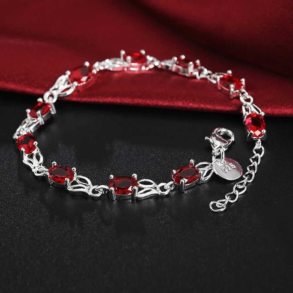Hot Luxury red crystal 925 Sterling silver Bracelet for woman fashion brands noble jewelry Wedding party Christmas gifts
Hot Luxury red crystal 925 Sterling silver Bracelet for woman fashion brands noble jewelry Wedding party Christmas gifts