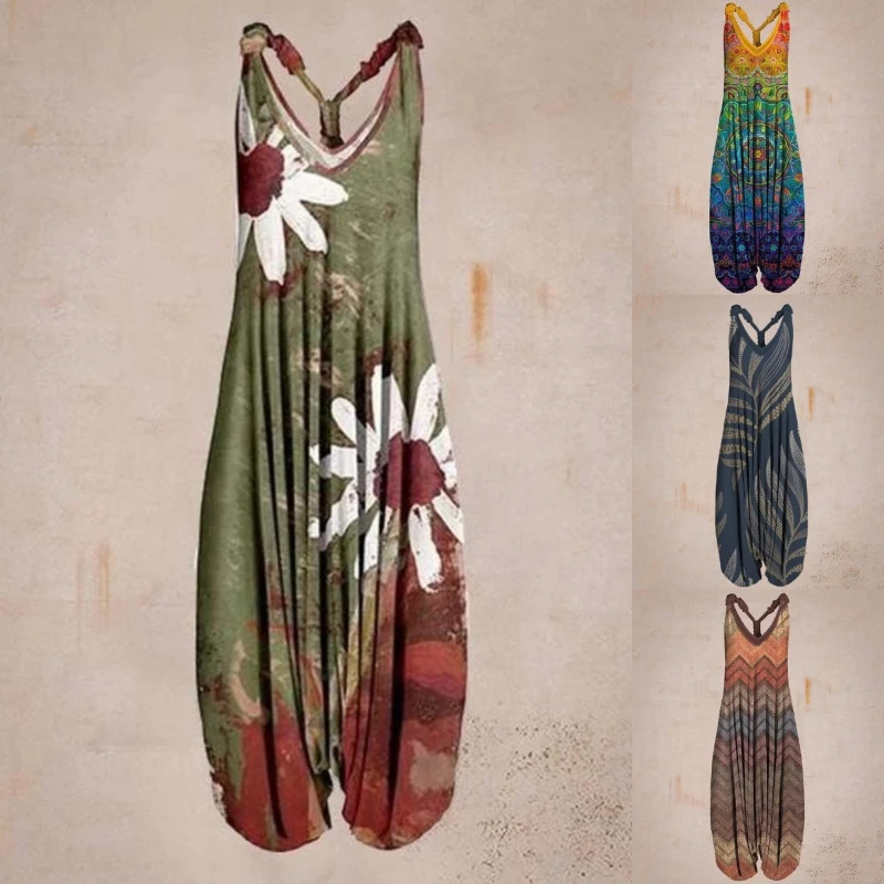 Women's Vintage Printing Rompers Straps Sleeveless Backless Wide Leg Harem Pants Ladies Summer Loose Casual Overalls Jumpsuits
Women's Vintage Printing Rompers Straps Sleeveless Backless Wide Leg Harem Pants Ladies Summer Loose Casual Overalls Jumpsuits