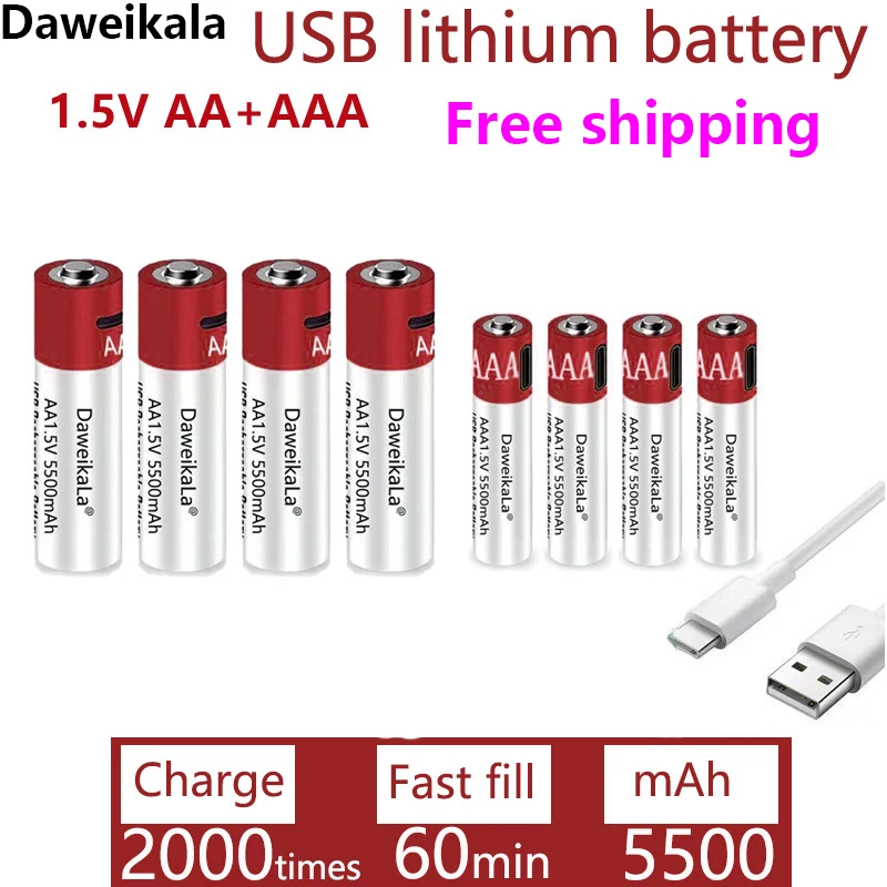 2023 AA + AAA new large capacity 5500mah rechargeable lithium ion battery AA 1.5V USB fast charging lithium ion battery toys fan
2023 AA + AAA new large capacity 5500mah rechargeable lithium ion battery AA 1.5V USB fast charging lithium ion battery toys fan