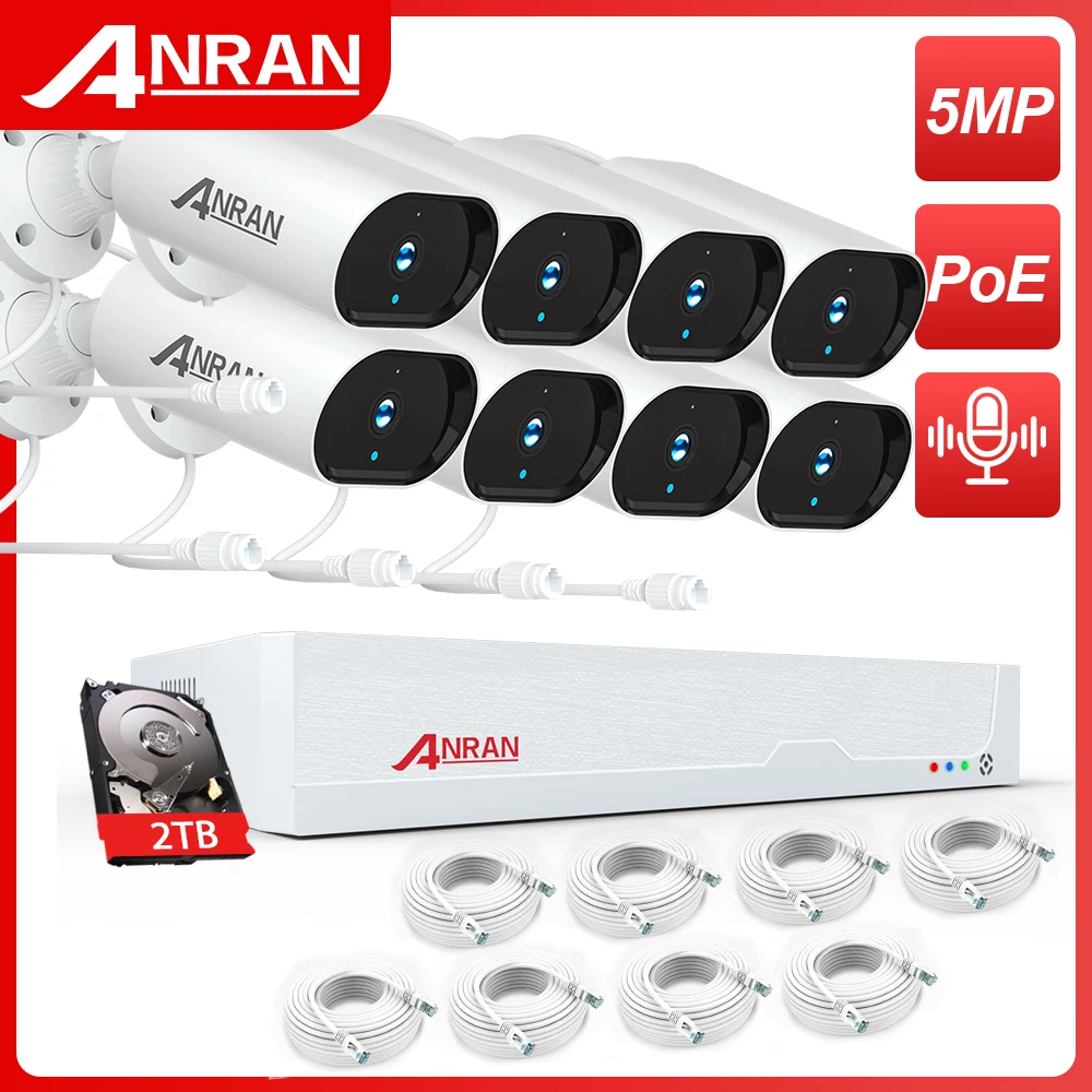 

ANRAN 8CH 5MP 3K POE Security Camera System Audio Recording NVR Kit CCTV Outdoor IP Camera H.265 P2P HD Video Surveillance Set