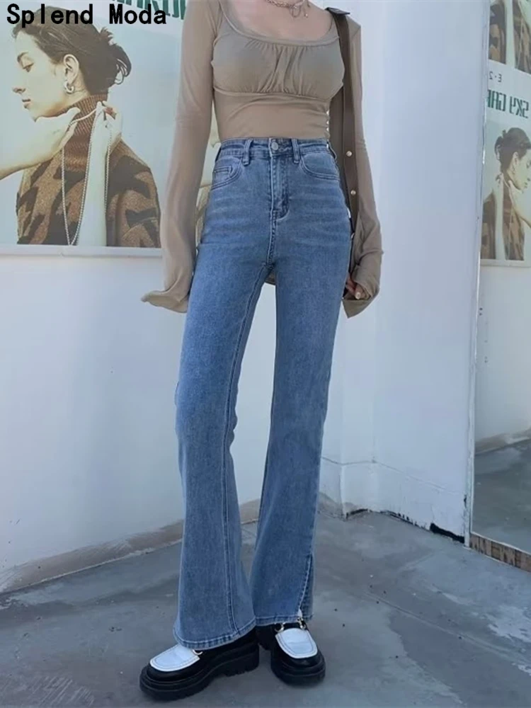 Splend Moda Women Fashion Street Style High Waist Slim Denim Trousers Casual Zipper Fly Slit Jeans Chic Elastic Flared Long Pant
Splend Moda Women Fashion Street Style High Waist Slim Denim Trousers Casual Zipper Fly Slit Jeans Chic Elastic Flared Long Pant