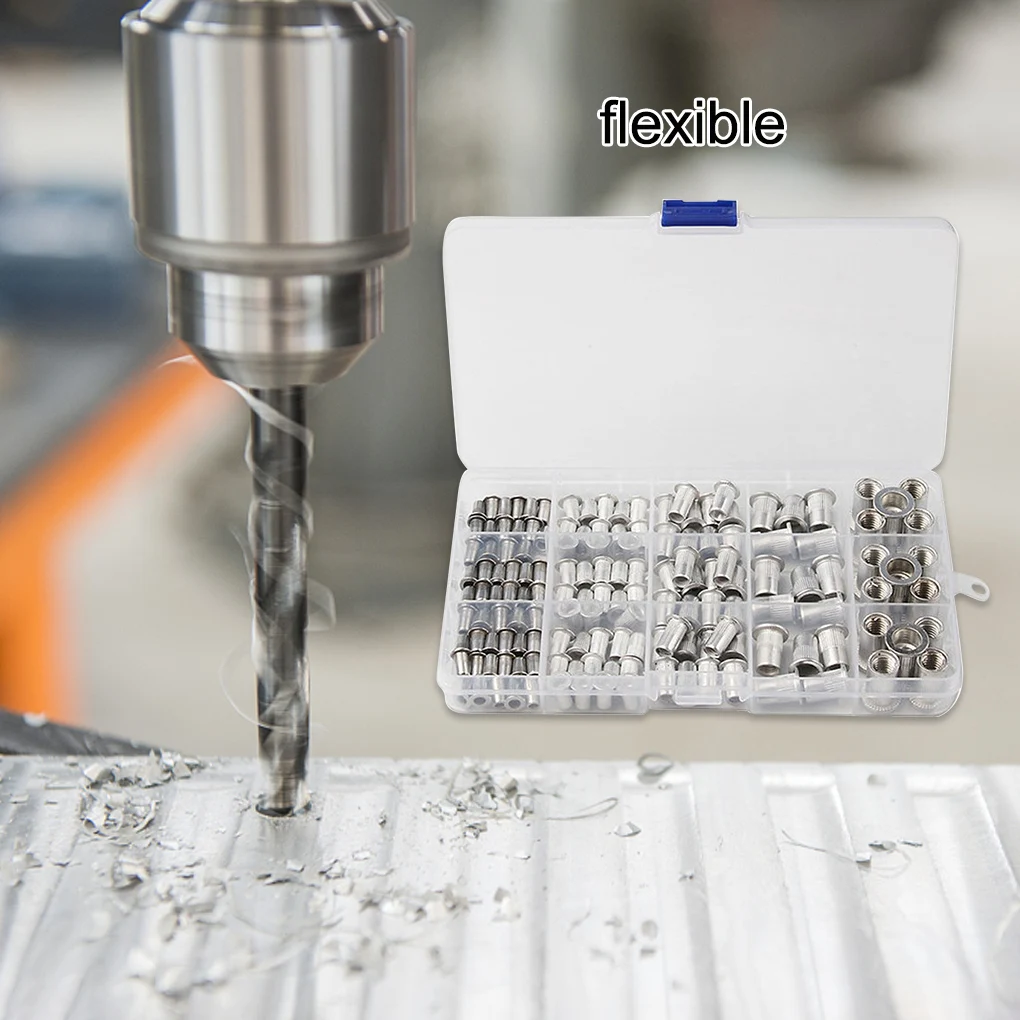 150 Pieces Aluminum Threaded Rivet Nuts Kits Installation Gear Flat Head Rivnuts Assortment Nutsert Tools Repair
150 Pieces Aluminum Threaded Rivet Nuts Kits Installation Gear Flat Head Rivnuts Assortment Nutsert Tools Repair