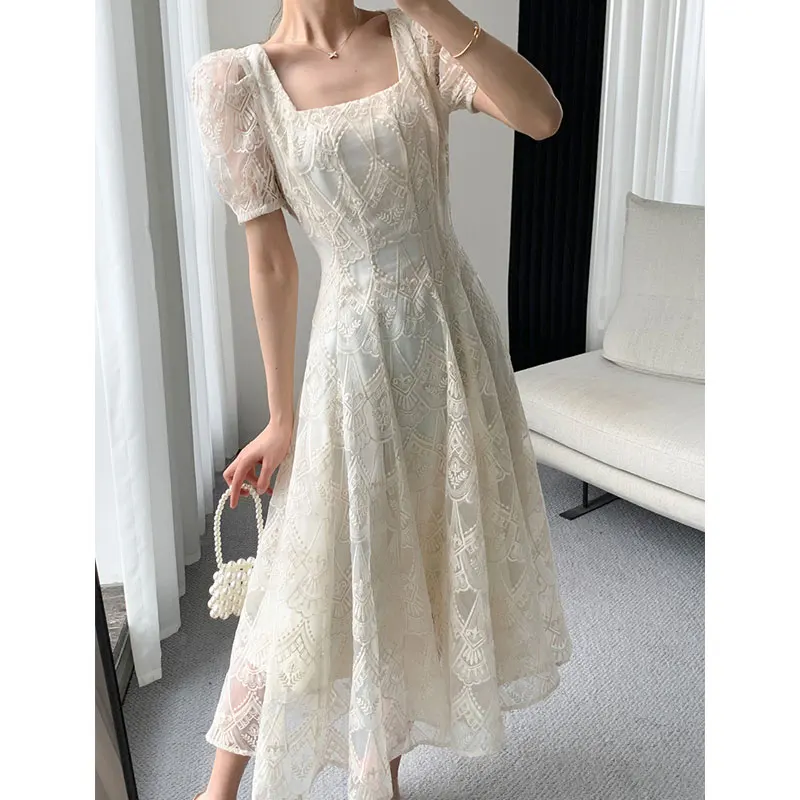 Vestidos Para Mujer French Formal Dresses Lace Elegant Square Collar Party Midi Dress Fashion A Line White Ruffle Lady Clothes
Vestidos Para Mujer French Formal Dresses Lace Elegant Square Collar Party Midi Dress Fashion A Line White Ruffle Lady Clothes