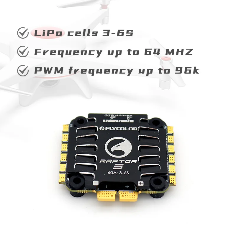 FLYCOLOR RAPTOR5 45A/60A 4in1 ESC BLHeli-32 3-6S 32-Bit Brushless Speed Controller Dshot Proshot for RC FPV Racing Drone Quad
FLYCOLOR RAPTOR5 45A/60A 4in1 ESC BLHeli-32 3-6S 32-Bit Brushless Speed Controller Dshot Proshot for RC FPV Racing Drone Quad