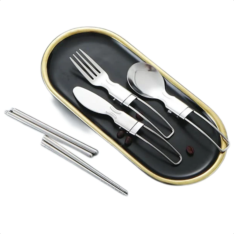 

Flatware Stainless Steel Kitchen Gadget Utensils Knife Fork Tools Dishes Chopsticks Spoon Cutlery Portable Folding Dinnerware