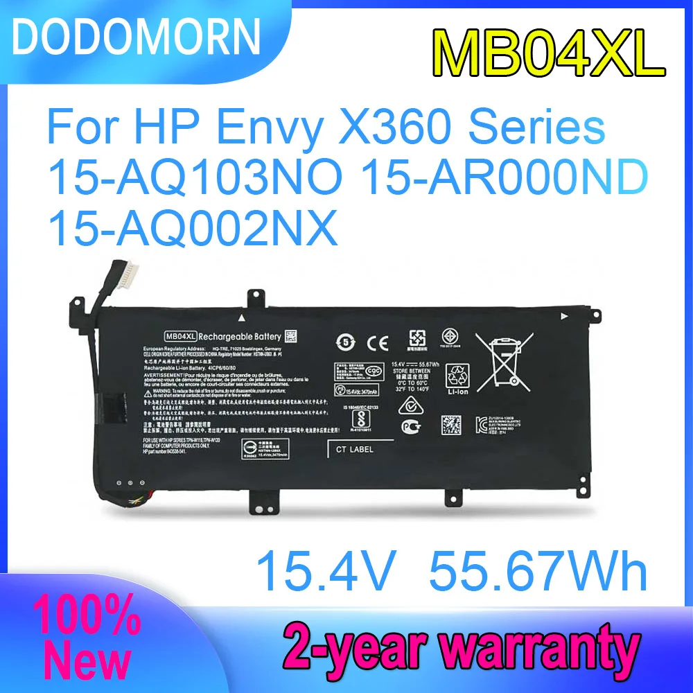 DODOMORN 15.4V 55.67Wh MB04XL Laptop Battery For HP Envy X360 15-AQ103NO 15AR000ND 15-AQ002NX HSTNN-UB6X TPN-W119 843538-541
DODOMORN 15.4V 55.67Wh MB04XL Laptop Battery For HP Envy X360 15-AQ103NO 15AR000ND 15-AQ002NX HSTNN-UB6X TPN-W119 843538-541