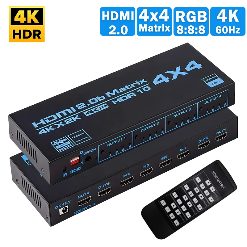4K 60Hz True HDMI Matrix 4x4 HDMI 2.0 Matrix 4x2 2x4 4x4 with SPDIF & L/R 3.5mm HDMI-compatible Switch 4x2 Support HDCP 2.2 ARC
4K 60Hz True HDMI Matrix 4x4 HDMI 2.0 Matrix 4x2 2x4 4x4 with SPDIF & L/R 3.5mm HDMI-compatible Switch 4x2 Support HDCP 2.2 ARC