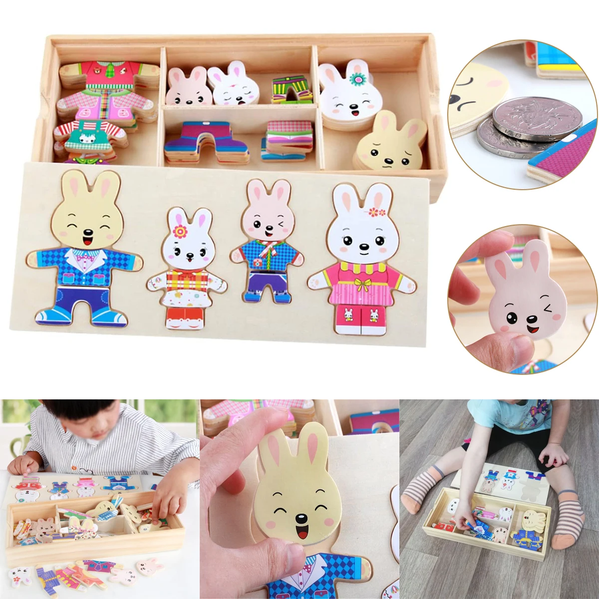 Wooden Jigsaw Puzzle for Toddlers Rabbit Family Dress Up Games Sorting and Matching Puzzle Montessori Learning Educational Toy
Wooden Jigsaw Puzzle for Toddlers Rabbit Family Dress Up Games Sorting and Matching Puzzle Montessori Learning Educational Toy