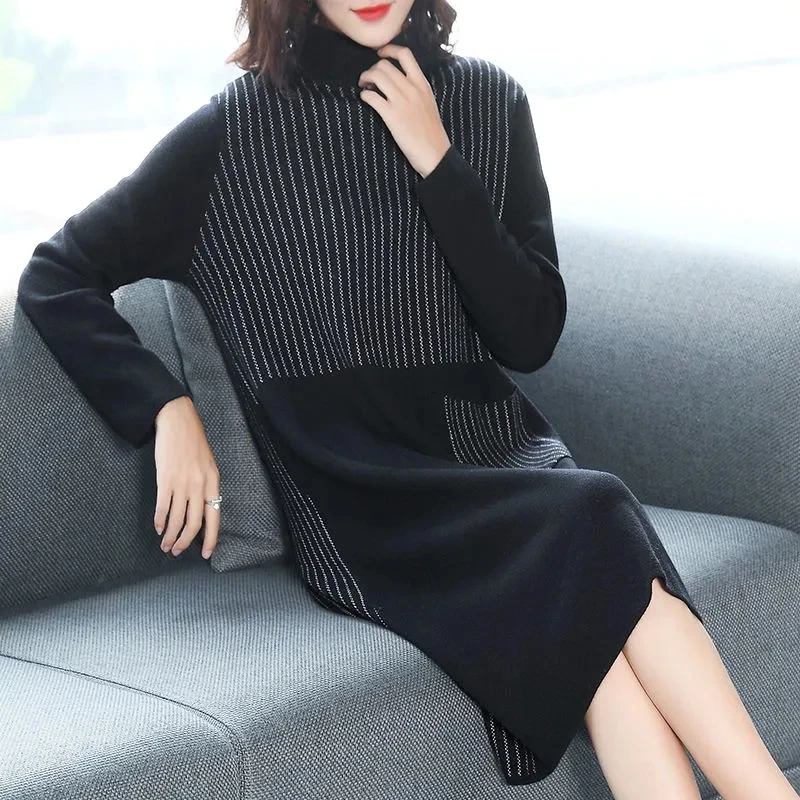 Elegant Jersey Dresses Long sleeved Stripe Knitted Dress For Women Clothing 2023 New Autumn Winter Sweater Dress AC926
Elegant Jersey Dresses Long sleeved Stripe Knitted Dress For Women Clothing 2023 New Autumn Winter Sweater Dress AC926