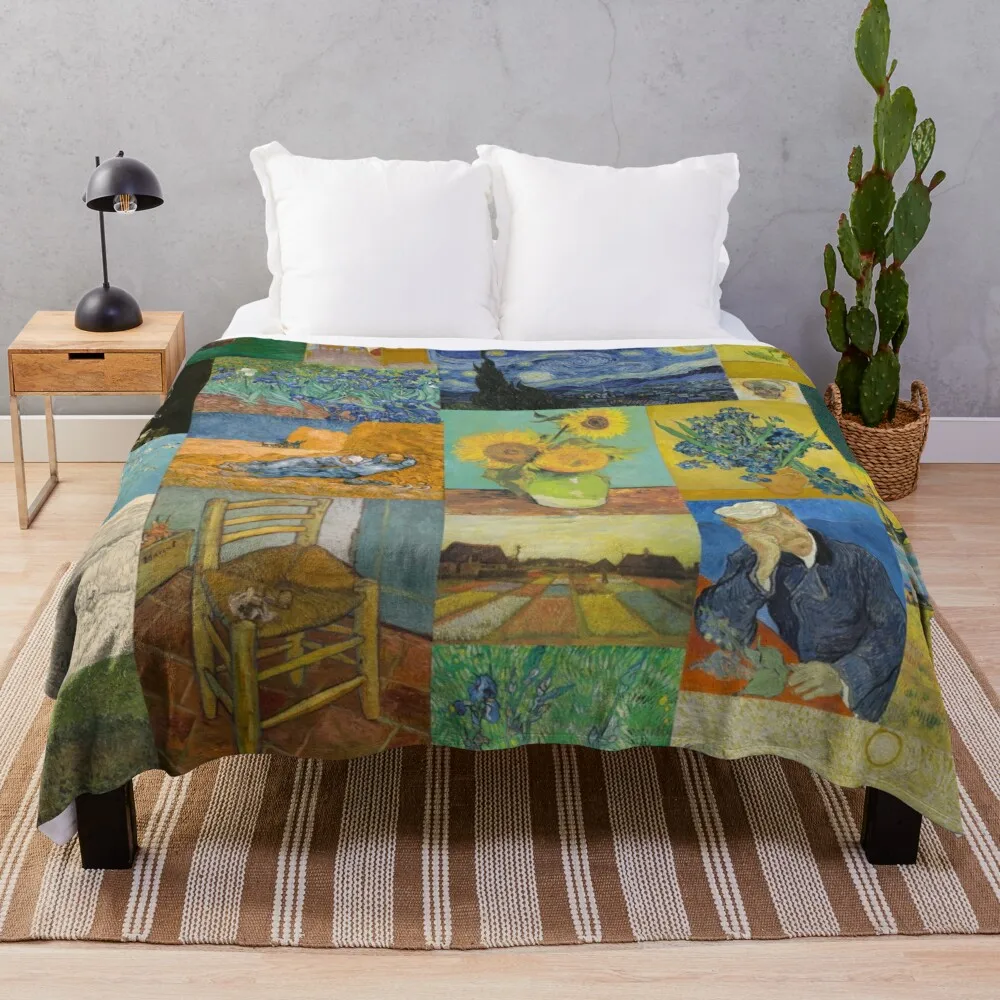 

Van Gogh Collage Throw Blanket king flannel blanket Large blanket dorm room essentials