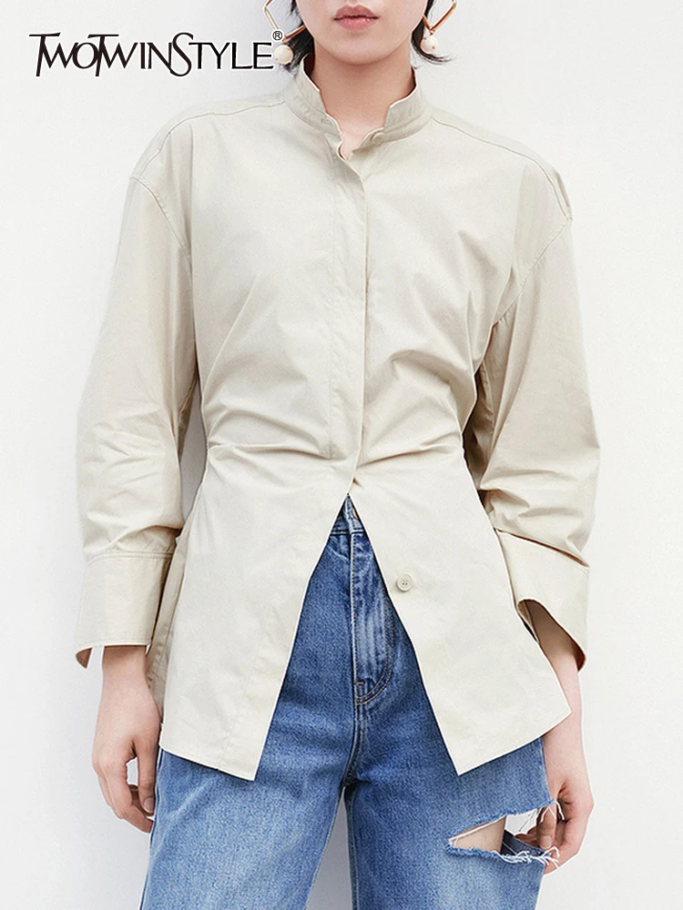 TWOTWINSTYLE Solid Shirt For Women Lapel Long Sleeve Ruched Minimalist Button Through Blouse Female Autumn Clothing 2022 Style
TWOTWINSTYLE Solid Shirt For Women Lapel Long Sleeve Ruched Minimalist Button Through Blouse Female Autumn Clothing 2022 Style