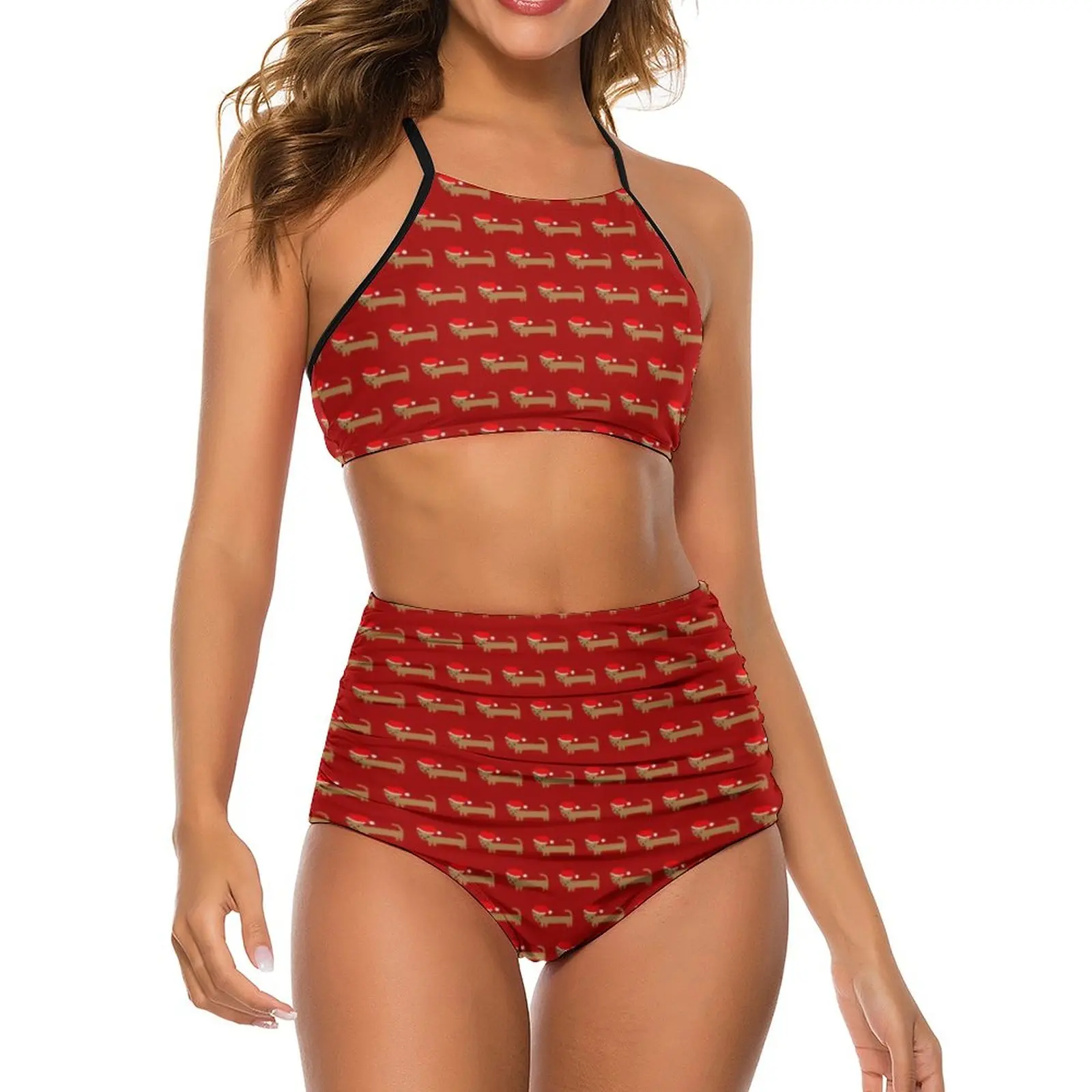 Christmas Wiener Dog Bikini Swimsuit Cute Animal High Waist Swimwear Women Sexy Stylish Bikini Set Push Up Custom Bathing Suit
Christmas Wiener Dog Bikini Swimsuit Cute Animal High Waist Swimwear Women Sexy Stylish Bikini Set Push Up Custom Bathing Suit