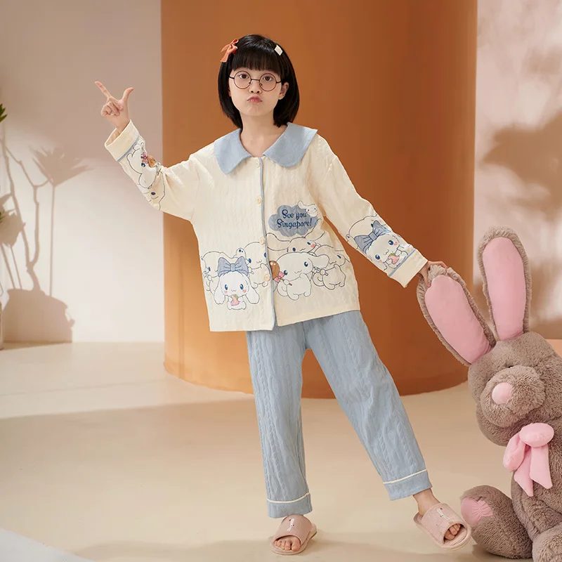 Sanrios Anime Kawaii Cinnamoroll Girls Pajamas New Spring Autumn Children Pure Cotton Long Sleeved Family Home Furnishings Suit
Sanrios Anime Kawaii Cinnamoroll Girls Pajamas New Spring Autumn Children Pure Cotton Long Sleeved Family Home Furnishings Suit