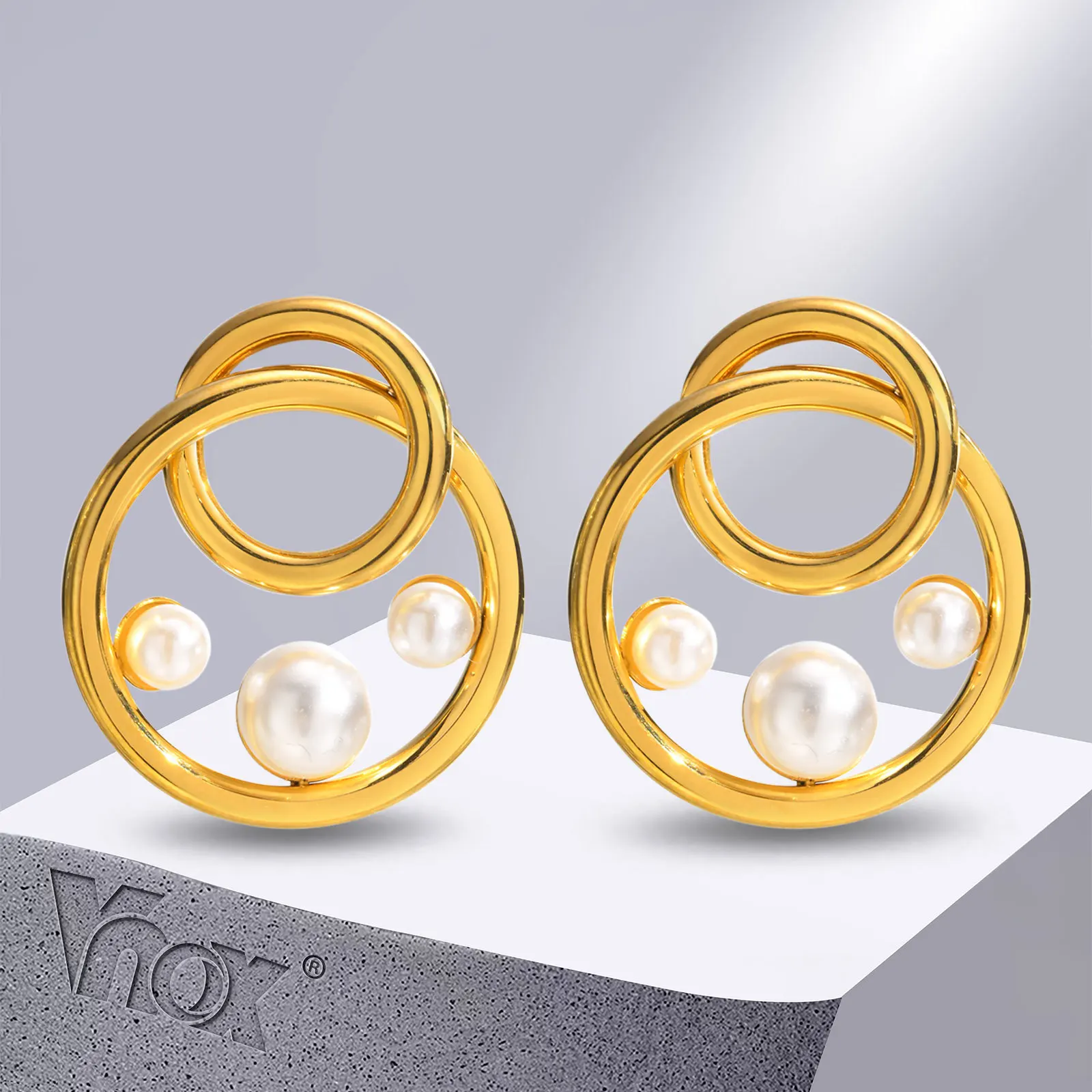

Vnox Temperament Simulated Pearl Hoop Earrings for Women,Gold Color Stainless Steel Circle Ear Birthday Party Gifts to Her