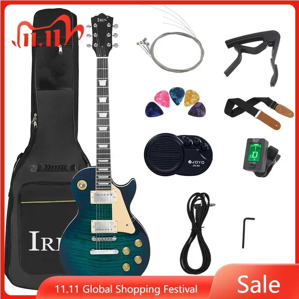 

6 String 22 Frets LP Electric Guitar Maple Body Tiger Stripes Electric Guitarra with Bag Amp Tuner Guitar Parts & Accessories