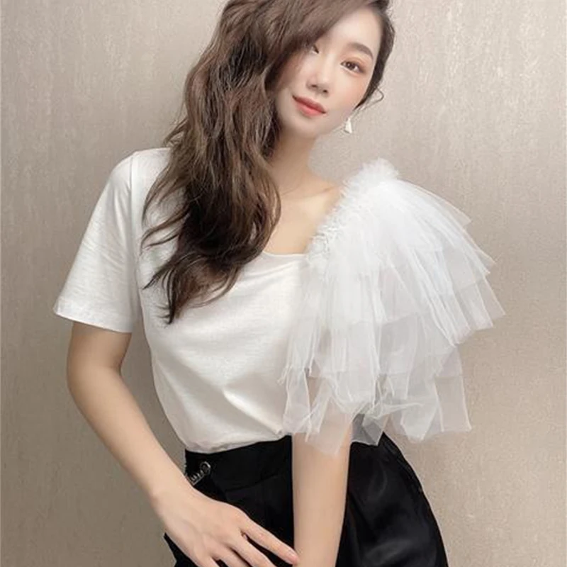 Mesh Flying Sleeve T-shirt Women Tshirt Summer New Loose And Thin Short Sleeve Design Feeling Bottomed Sexy White T Shirt Tees
Mesh Flying Sleeve T-shirt Women Tshirt Summer New Loose And Thin Short Sleeve Design Feeling Bottomed Sexy White T Shirt Tees