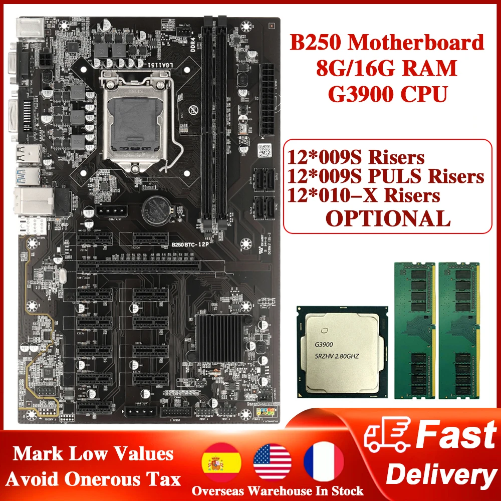 New B250 BTC Motherboard Set 12 PCI-E GPU Slot With G3900 CPU 8/16 GB 2133MHZ DDR4 Memory For LGA 1151 BTC ETH Miner Mining Rig
New B250 BTC Motherboard Set 12 PCI-E GPU Slot With G3900 CPU 8/16 GB 2133MHZ DDR4 Memory For LGA 1151 BTC ETH Miner Mining Rig